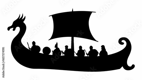 Viking Ship Silhouette with Crew