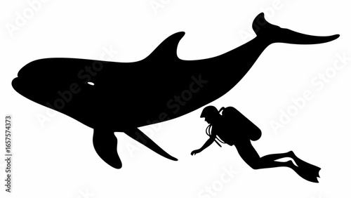 Scuba Diver with Shark Silhouette