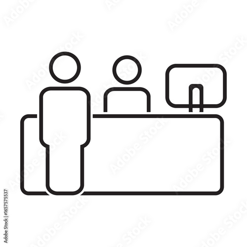 Customer service desk outline icon vector. Reception symbol for graphic design, logo, web site, social media, mobile app, ui