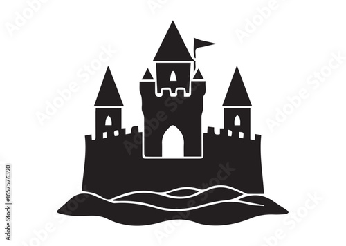 Sand castle black vector white background