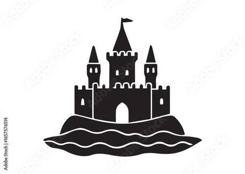 Sand castle black vector white background