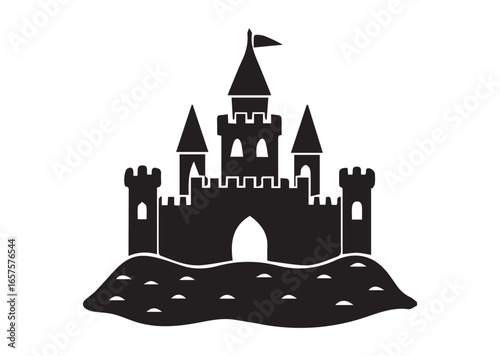 Sand castle black vector white background
