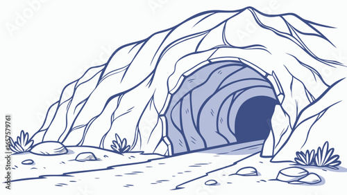 Vector art of rock cave entrance in mountain landscape, , vector illustration for adventure and exploration