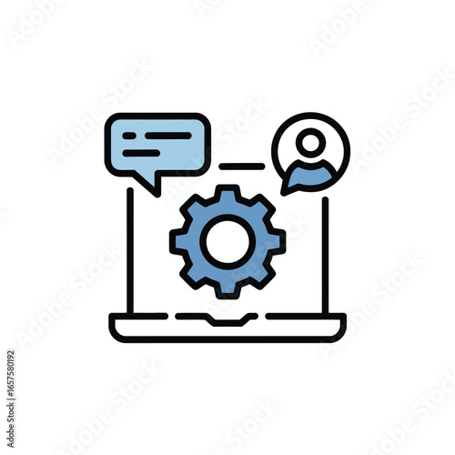 Business process management icon with gear and laptop vector illustration
