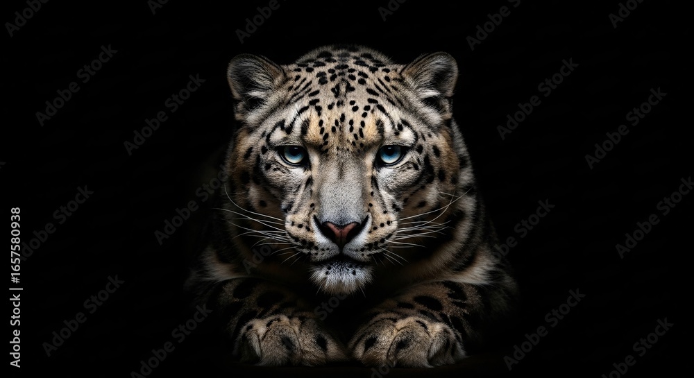 Fototapeta premium Striking-Snow-Leopard-Emerging-Cinematic-Portrait