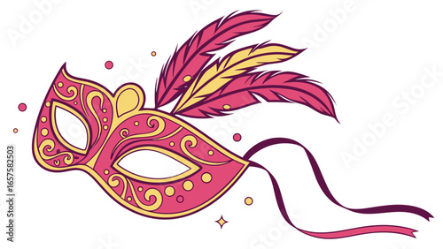 Elegant venetian masquerade mask with feathers and ribbons for carnival celebrations