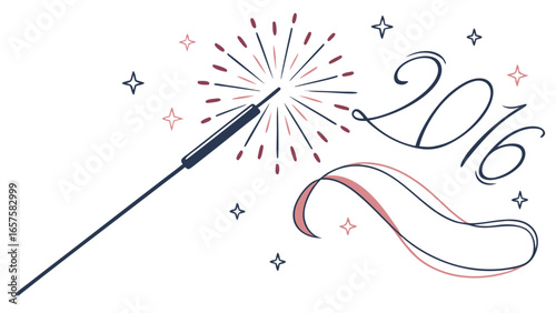 Sparkler and flowing ribbon with the year 2016 and scattered stars
