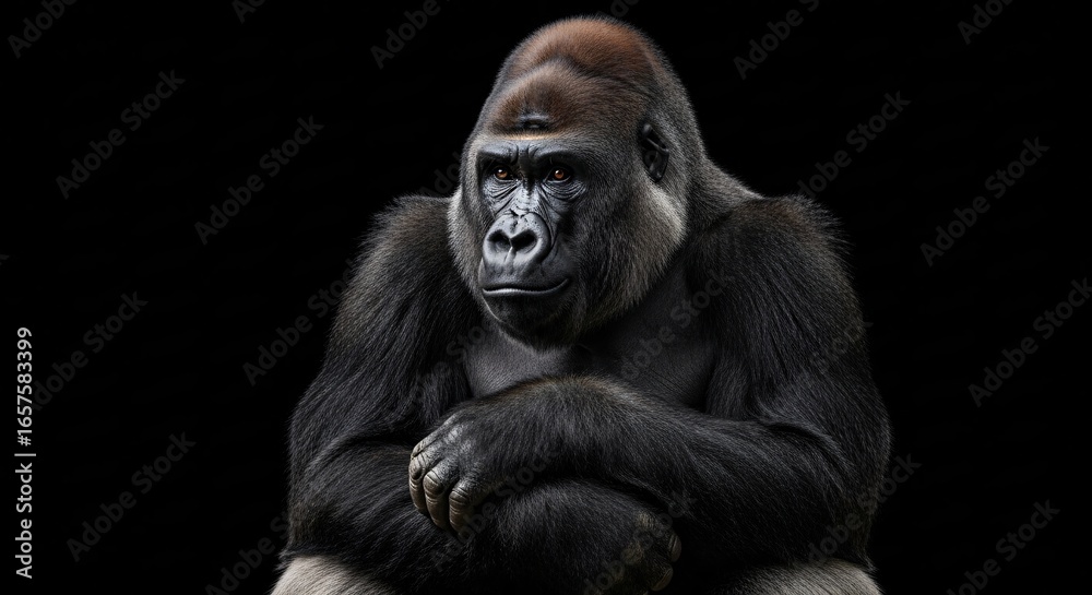 Fototapeta premium Agile-Gorilla-Sitting-Cinematic-Portrait