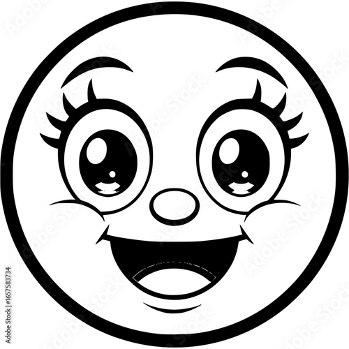 Smiling Face Icon: A cheerful emoji face with expressive eyes, full of joy and happiness. A visual representation of joy and positivity.