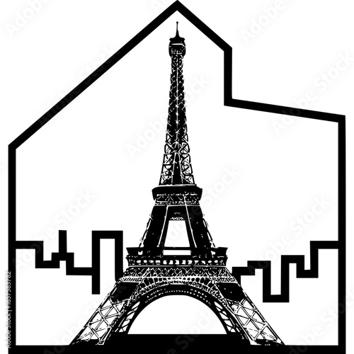 Eiffel Tower: Elegant architectural icon the Eiffel Tower, silhouetted against a stylish skyline, captures the essence of the Parisian charm.