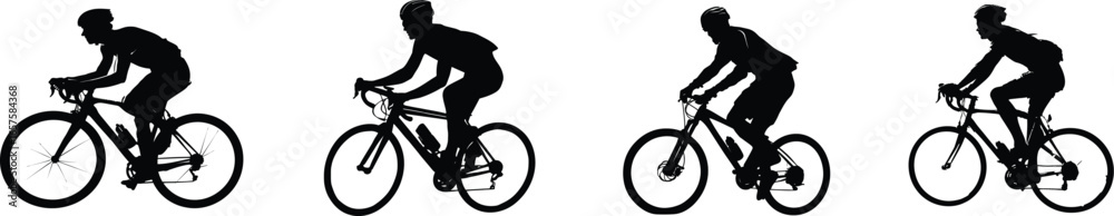 Fototapeta premium Set of Cyclists Riding Bicycles Silhouettes