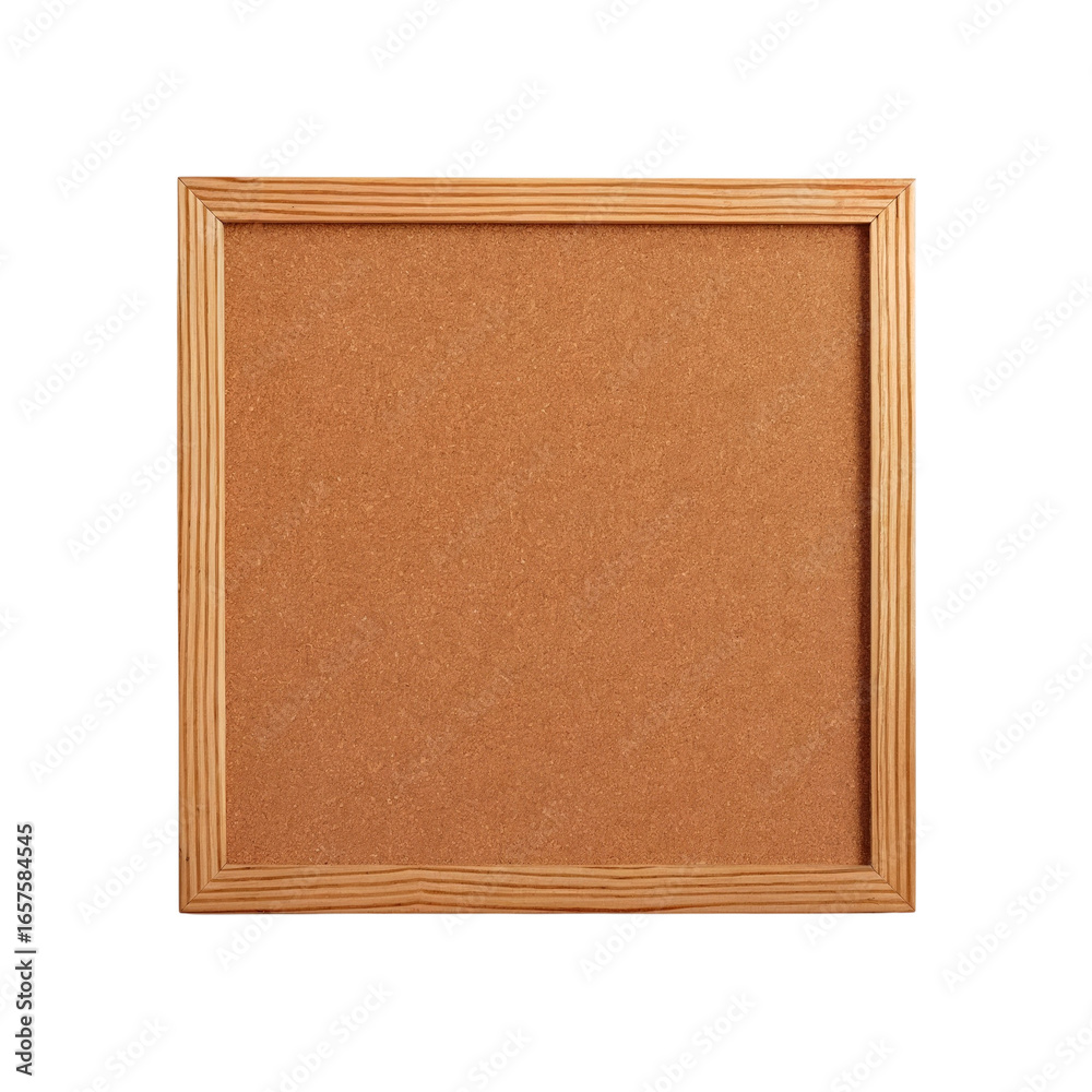 Fototapeta premium A square cork board with a natural wooden frame isolated on transparent white background remove png