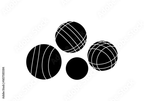 Black and White Bocce Ball Set: Three Striped and One Solid Sphere