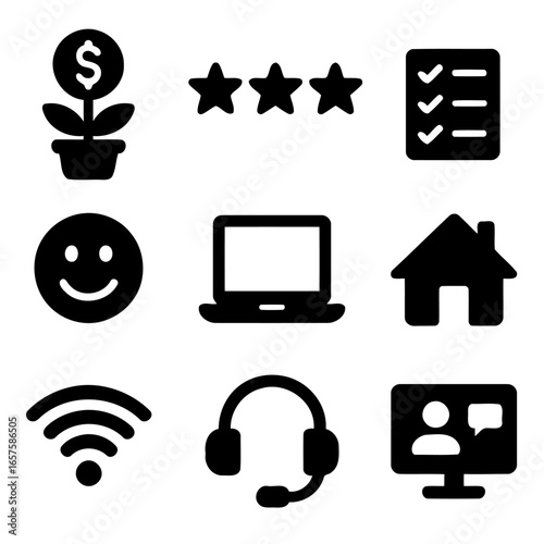 Icon Set: Illustrative design features a curated collection of icon symbols designed for clarity and versatile use in various digital projects