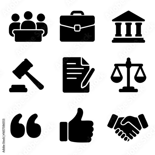Legal Icons Set: A clean and professional collection of legal icons.