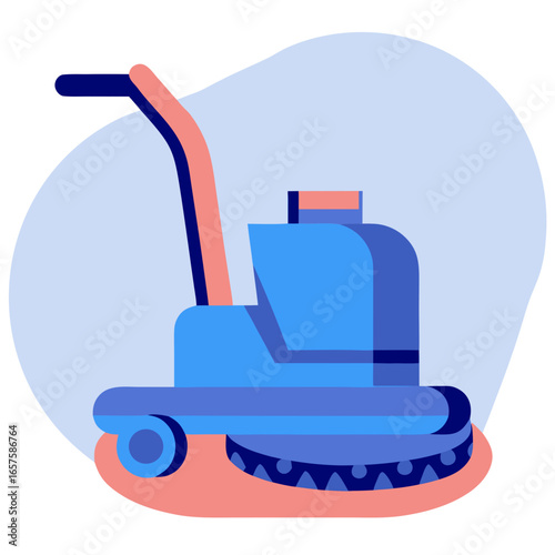 Floor buffer machine in blue color on abstract background  