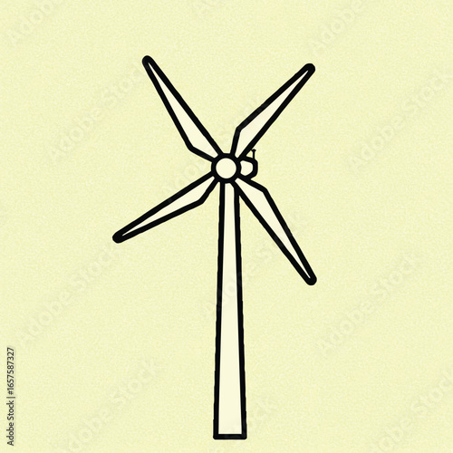 A simple, clean line art illustration of a modern wind turbine, symbolizing renewable energy and sustainable power generation for a greener future.