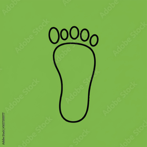 A minimalist black outline illustration of a human foot, presented as a clear and simple icon on a vibrant green background, ideal for various design projects.