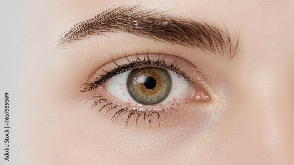 Obraz premium clean, realistic medical illustration of a human eye showing the three layers of tear film (lipid, aqueous, mucin), labeled and sectioned, white background, professional medical textbook style.