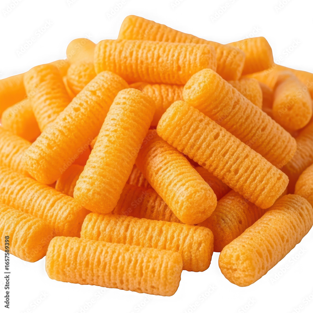 Fototapeta premium Pile of crunchy cheese puffs isolated on transparent background