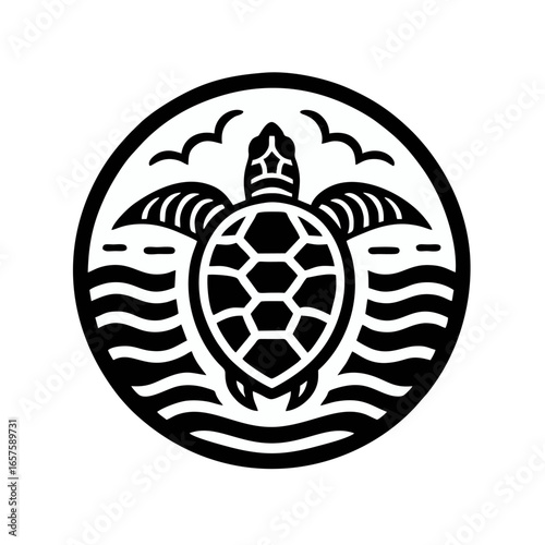 Black and White Turtle Ocean Icon Logo