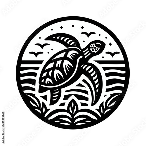 Sea Turtle Ocean Life Silhouette Vector Illustration