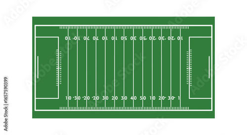 American football field with yard lines and markings on green grass silhouette