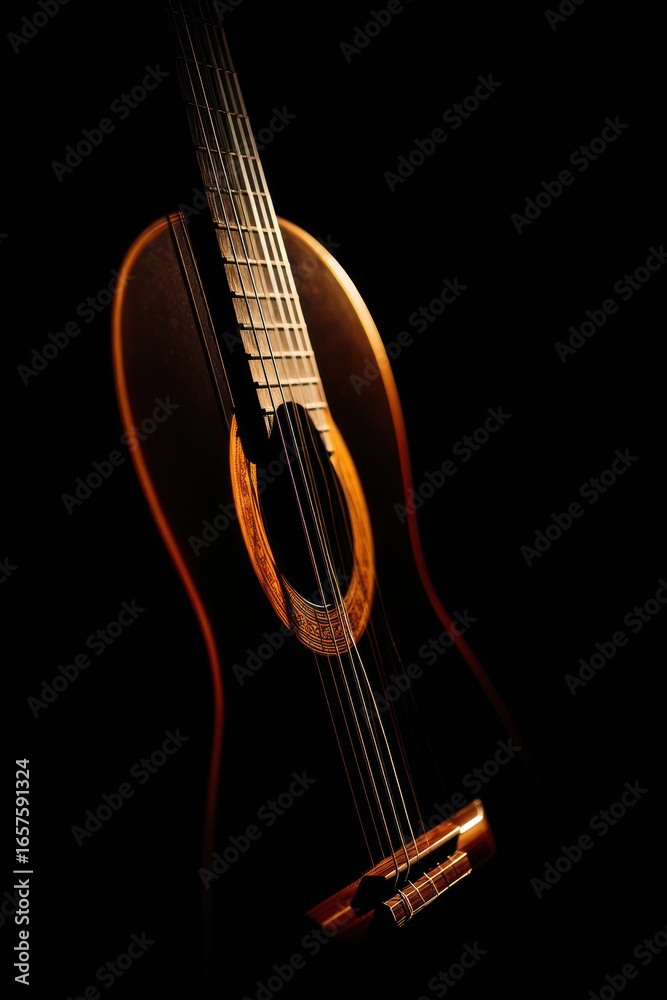 Fototapeta premium Classical guitar close up in the dark