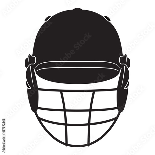 black and white silhouette of a cricket helmet on a white background