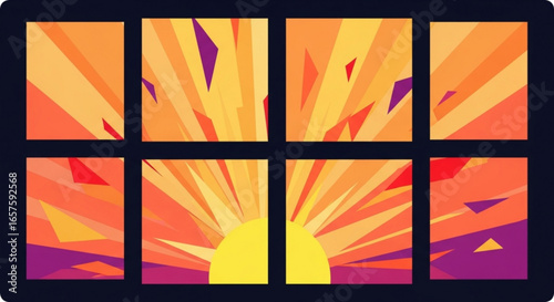 Abstract sunrise geometric art vector illustration for graphic design and decoration project 100