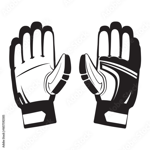 black and white silhouette of a cricket glove on a white background