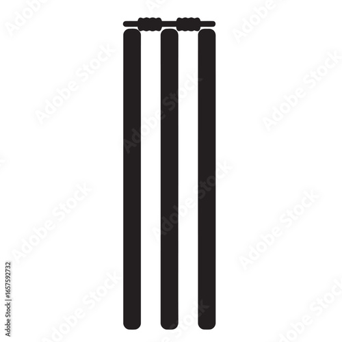 black and white silhouette of a cricket wicket on a white background