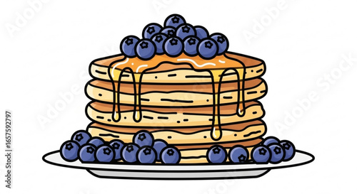 Delicious blueberry pancakes stack with syrup breakfast food illustration vector graphic design image