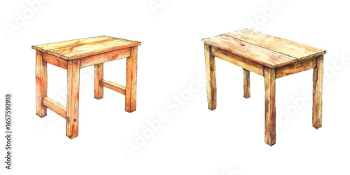wooden table watercolor vector illustration
