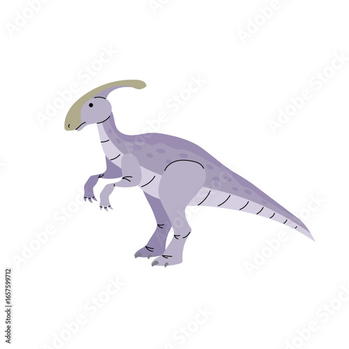 Cartoon dinosaur parasaurolophus. Flat modern style drawing. Prehistoric Jurassic period character. Vector illustration isolated on white.