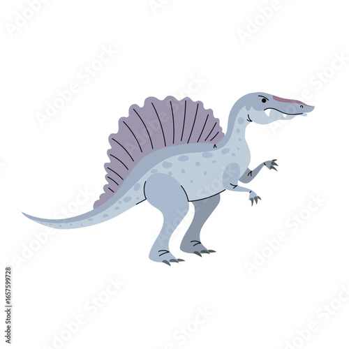 Cartoon spinosaurus. Flat simple style carnivore dinosaur. Jurassic predator animal. Vector illustration for kid education or party design elements. Isolated on white background.
