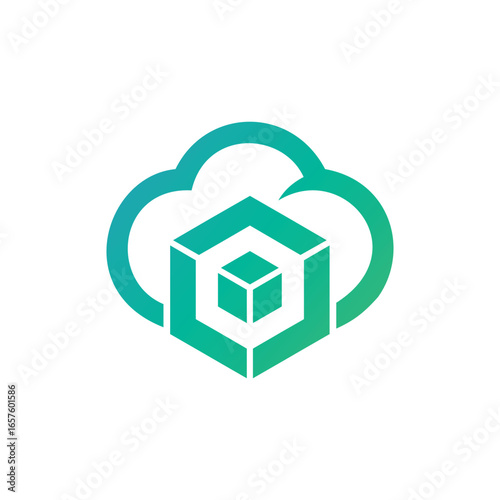 Abstract cube hexagonal cloud logo symbol design template