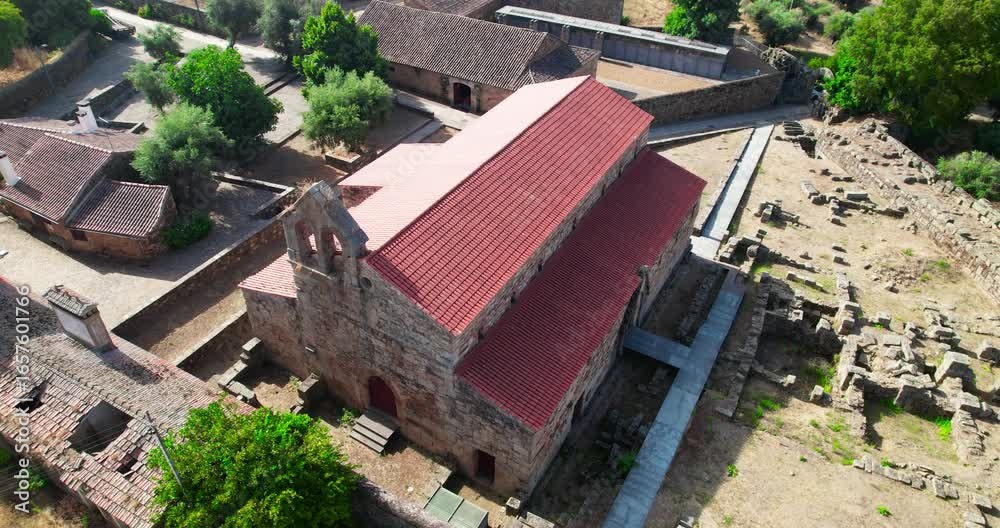 Drone aerial view of Idanha a velha historic village and landscape