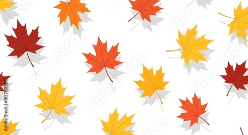 Vector flat design of falling maple leaves, warm gradient colors, isolated on white
