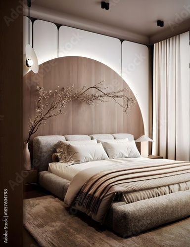 A modern bedroom in a luxurious design style..