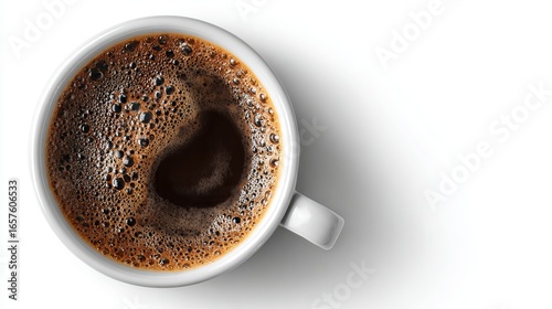 Freshly brewed coffee in a white ceramic mug, a moment of daily ritual and calm