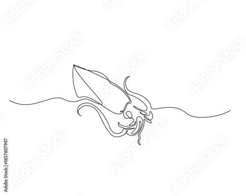 Wallpaper Mural Squid sea animal outline drawing illustration. one continuous line drawing of squid in the sea. Torontodigital.ca