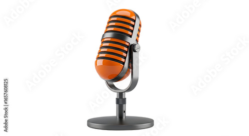 Vintage Orange Retro Microphone Isolated on White Background for Music Recording and Broadcasting