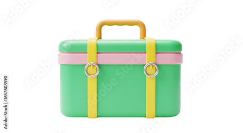 Vintage Suitcase Travel Icon Illustration Retro Style Green Pink Yellow Color Vector Graphic Design