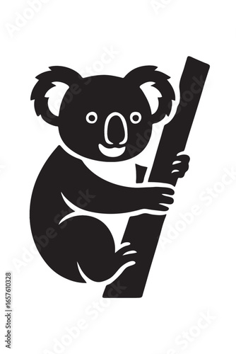 Black and white vector silhouette of a koala head, endangered animal icon for global wildlife conservation event