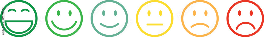 © Horisko - A row of smiley faces ranging in emotion, indicating different levels of feeling or satisfaction © Horisko - A row of smiley faces ranging in emotion, indicating different levels of feeling or satisfaction