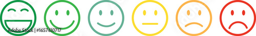 A row of smiley faces ranging in emotion, indicating different levels of feeling or satisfaction