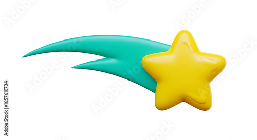 Yellow Star Shooting Through the Sky with Teal Trail Vector Illustration for Kids and Design