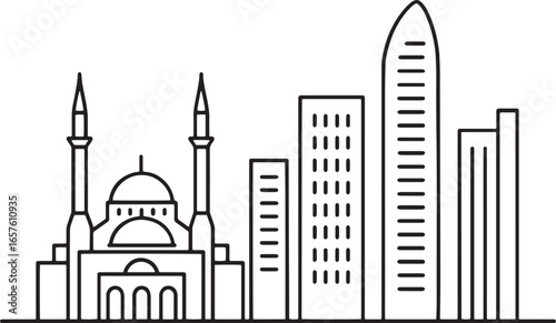 illustration of Sharjah skyline with Al Noor Mosque