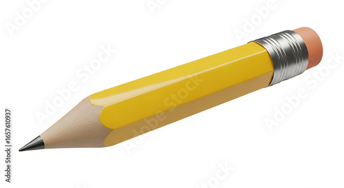 Yellow Wooden Pencil Isolated on White Background for Education and Creative Concepts Stock Photo